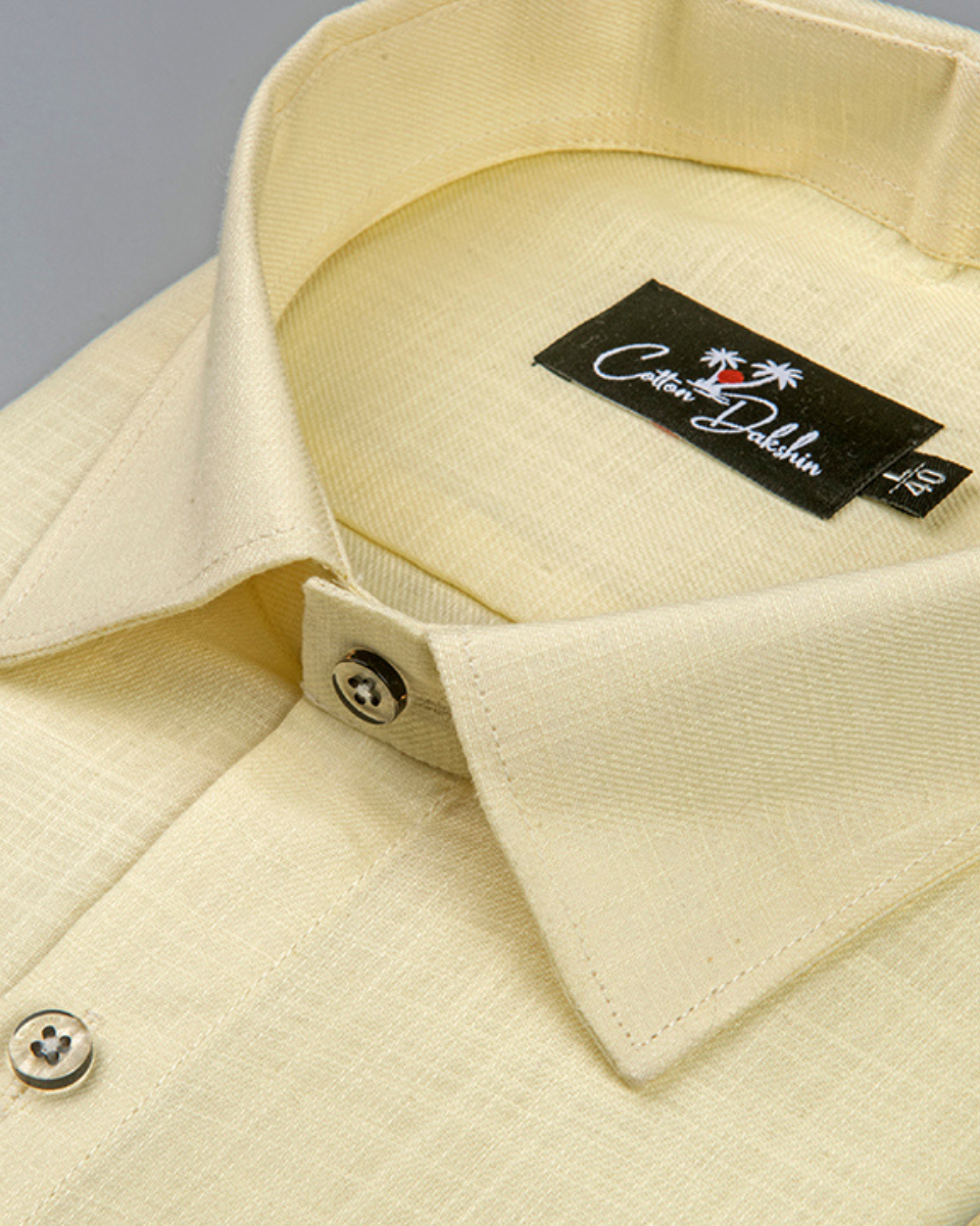 Cotton Light Yellow Colour Shirts for Men