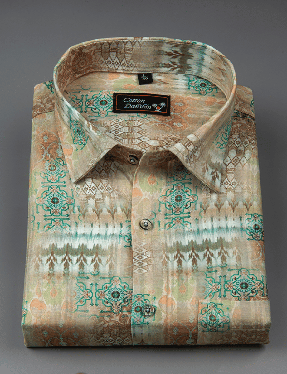 Cotton Printed Rama with Orange mix Print Shirts for Men