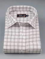 Linen White with Gray Multi Checks Shirts for Men