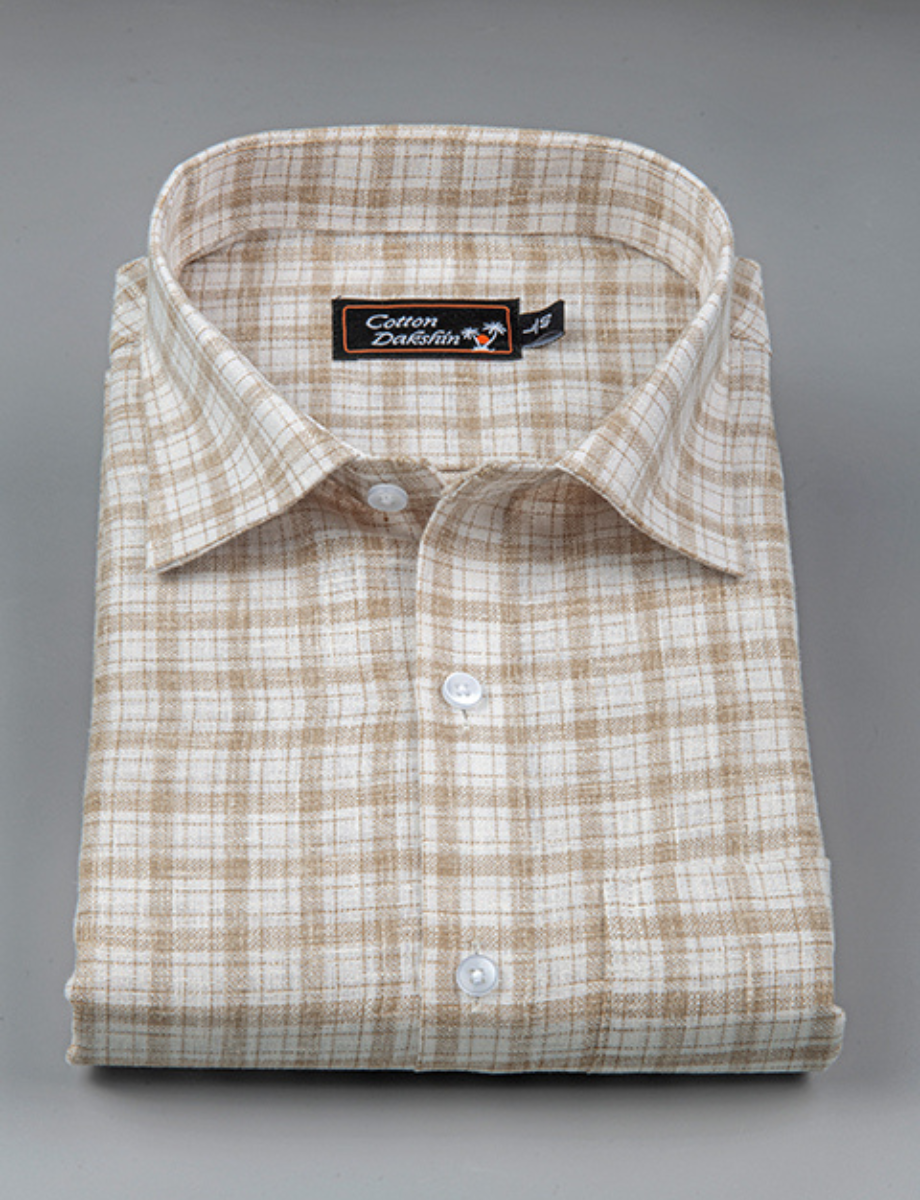 Linen White with Fone Checks Shirts for Men