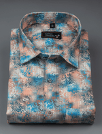 Cotton Printed Blue with Orange Mix Print Shirts for Men