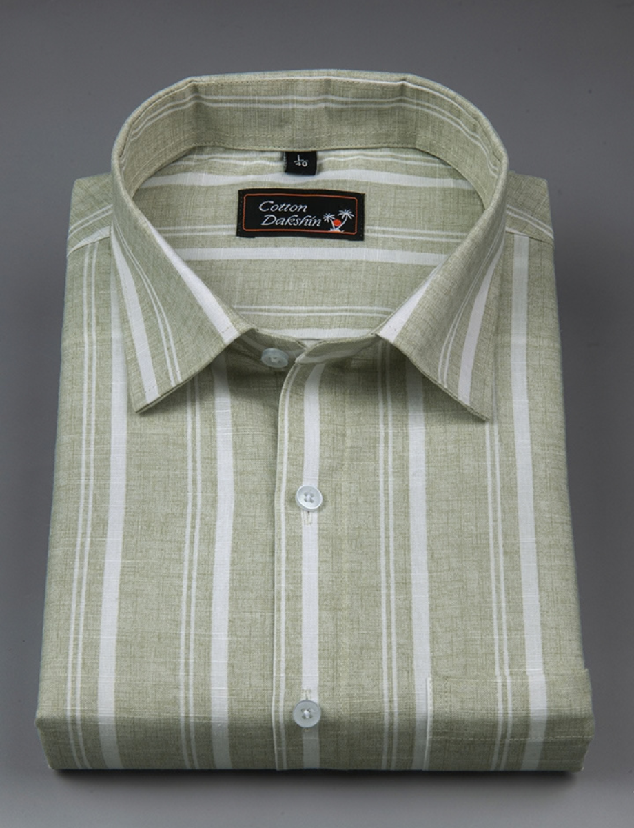 Slub Linen Pista Green with White Lining Shirts for Men