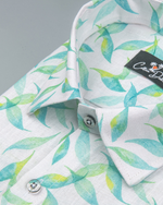 New Italian Linen white with Green Leaf Printed Shirts for Men