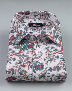 Belgium Linen Red Green flower Print Shirts for Men