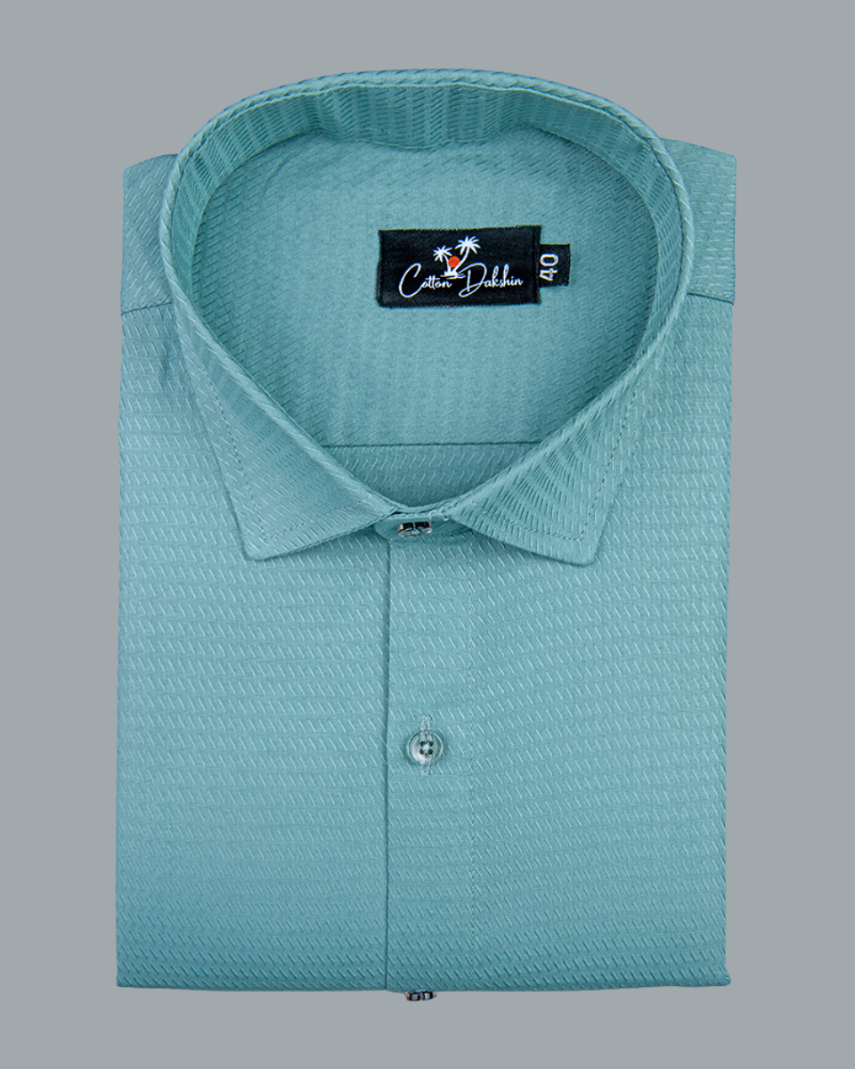 Sea Green Colour Dobby Cotton Shirts for Men