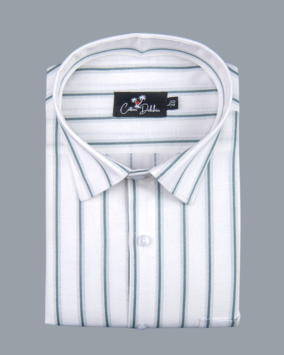 Linen White with Bottle Green Lining Shirts for Men