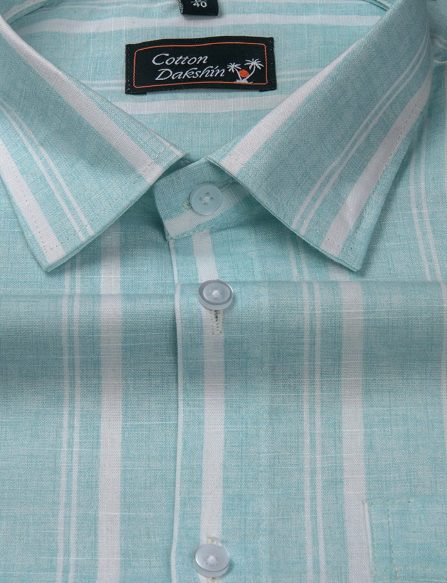 Slub Linen Rama Blue with White Lining Shirts for Men