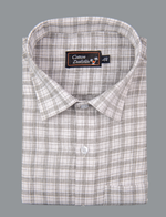 Linen White with Gray Multi Checks Shirts for Men
