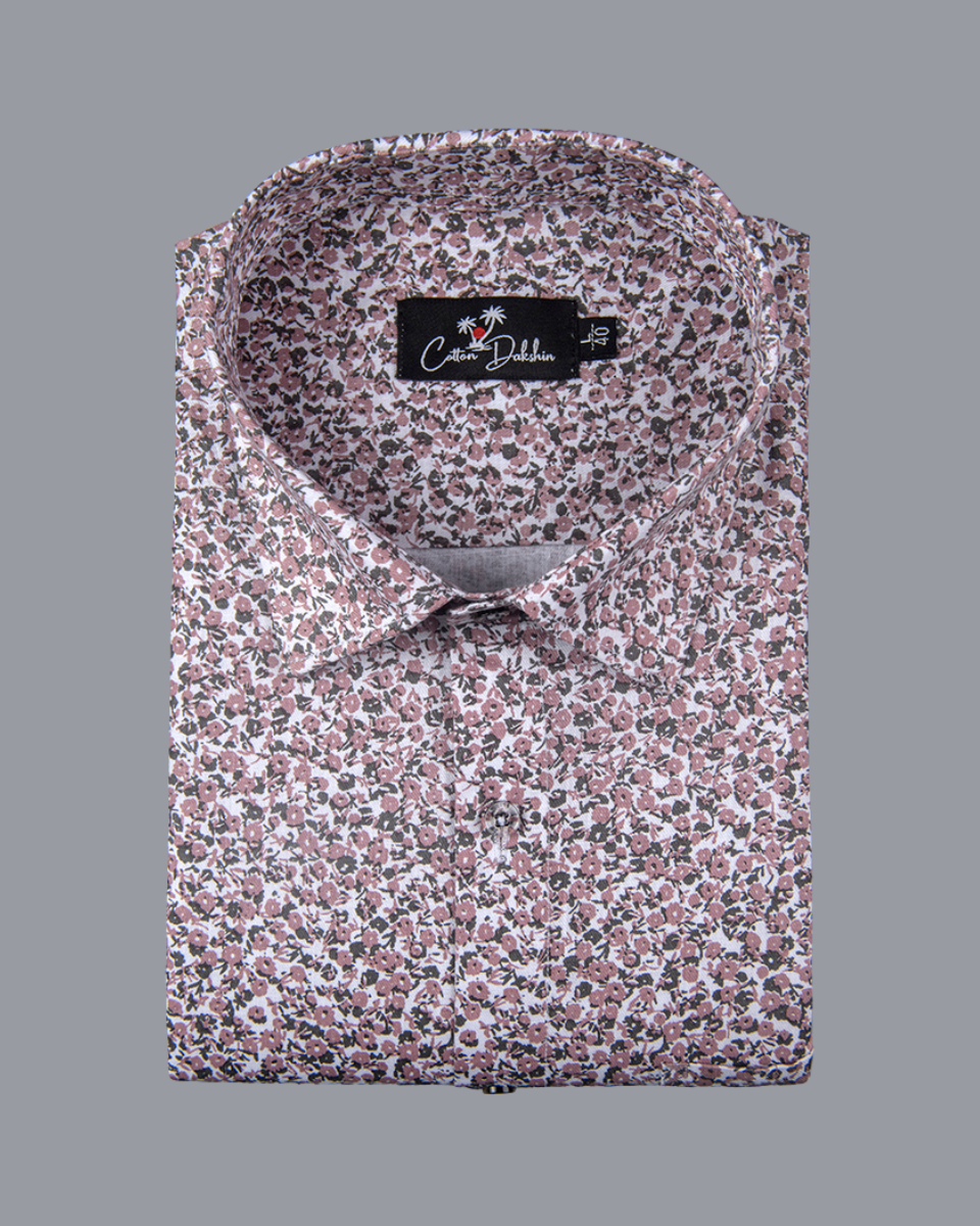 Turkey Linen Pink Black Flower Print Shirts for Men