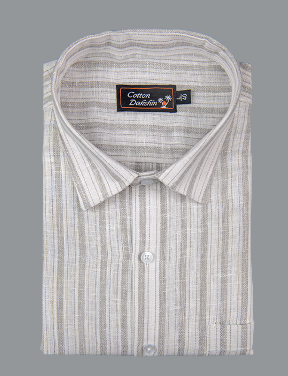 Linen White with Gray Lining Shirts for Men