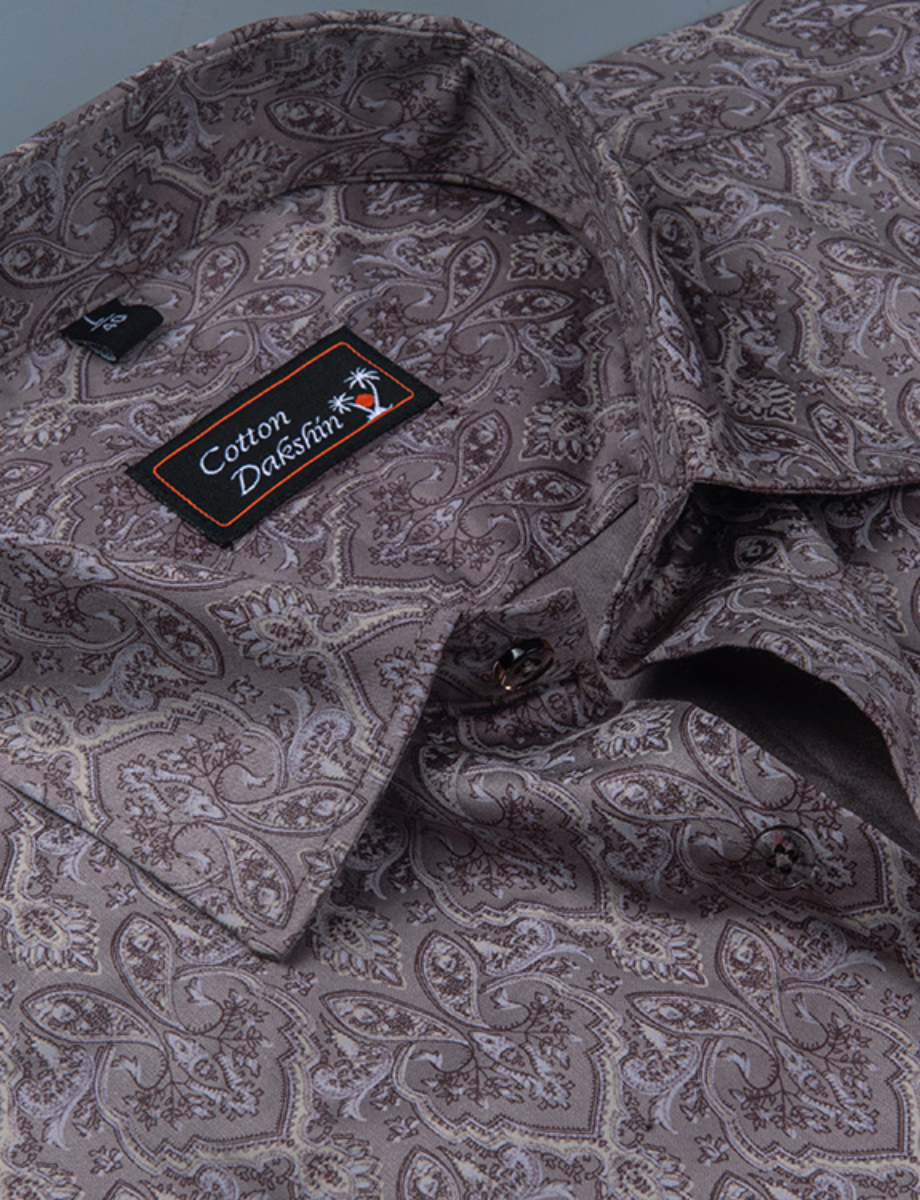 Cotton Printed Wine Colour Shirts for Men