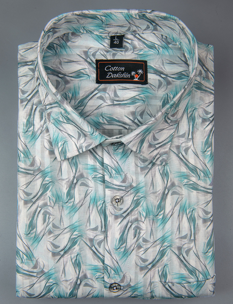 Cotton Printed white Rama Mix Zickzack Print Shirts for Men