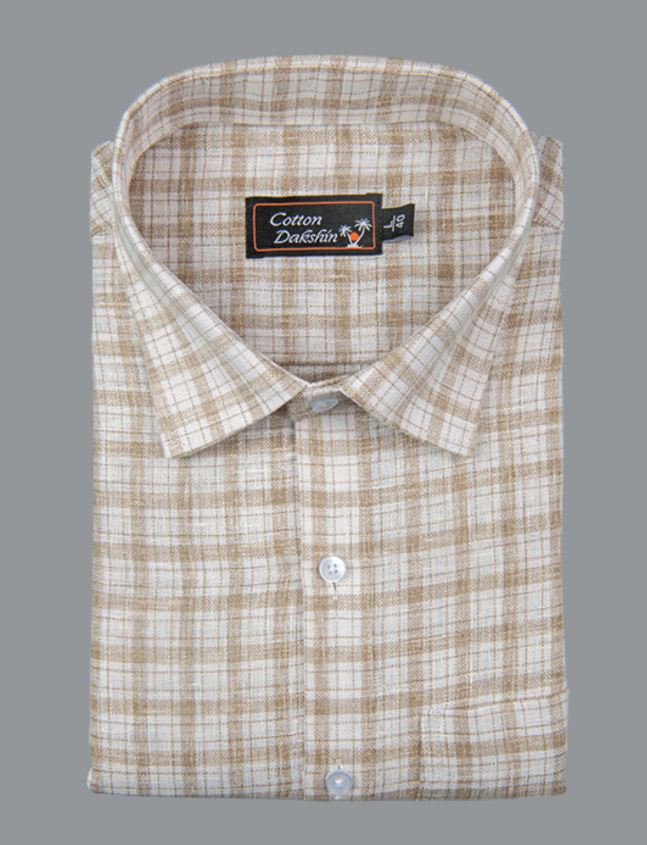 Linen White with Fone Checks Shirts for Men