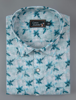 Linen Prime Light Blue with Dark Blue Flower Print Shirts for Men