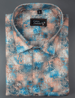 Cotton Printed Blue with Orange Mix Print Shirts for Men