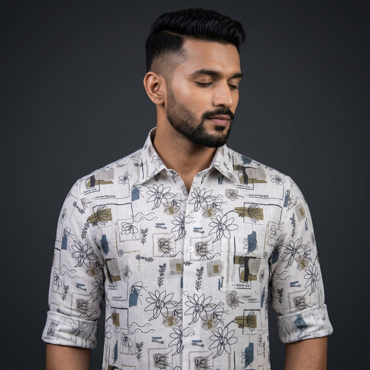 Digital Linen Mehndi Black Print Shirts for Men