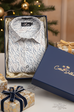 Italian Linen Cream With Brown Grey Sparkle Print Shirts