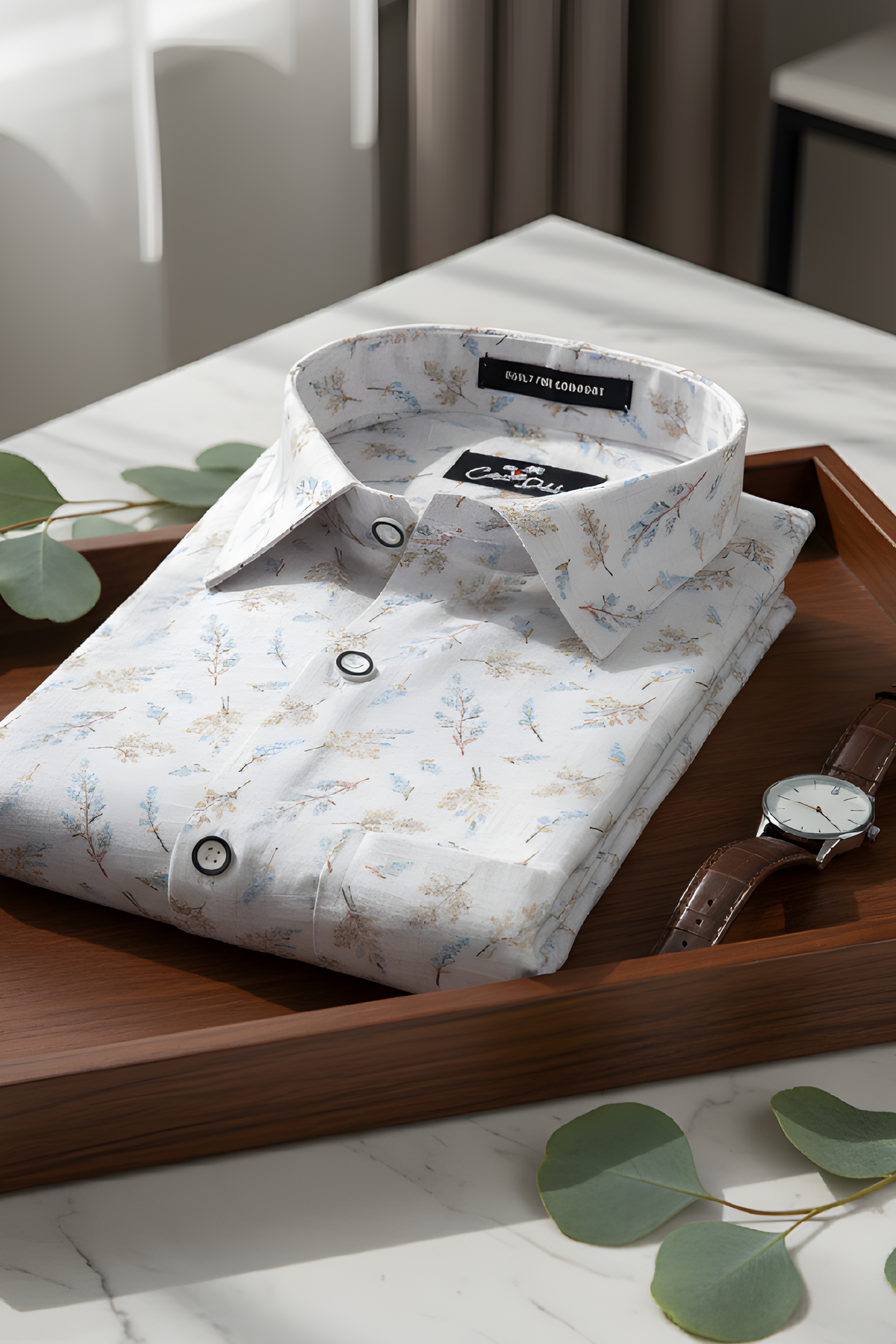 Italian Linen White With Sky Mahendi Print Shirts