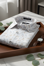 Italian Linen White With Sky Mahendi Print Shirts