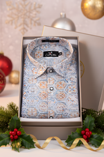 Italian Linen Gray With Hexagon Print Shirts