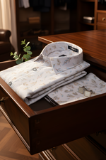 Italian Linen White With Sky Mahendi Print Shirts