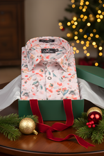 Italian Linen Light Orange With Rama Red Flower Print Shirts