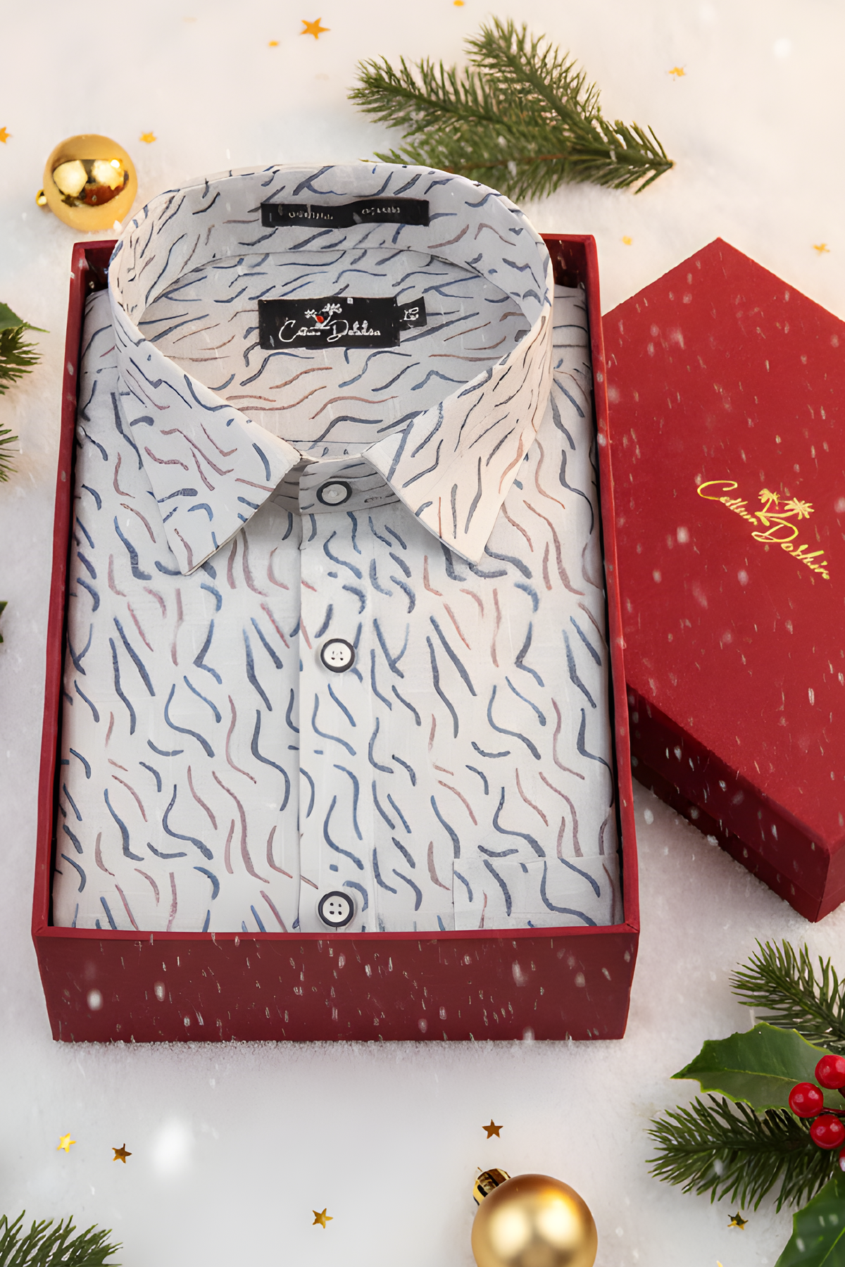 Italian Linen Cream With Brown Grey Sparkle Print Shirts