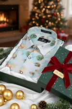 Italian Linen Rama With Green Batel Print Shirts