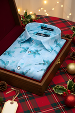 Italian Linen Sky Blue With Dark Blue Print Shirts