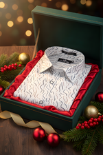 Italian Linen Cream With Brown Grey Sparkle Print Shirts