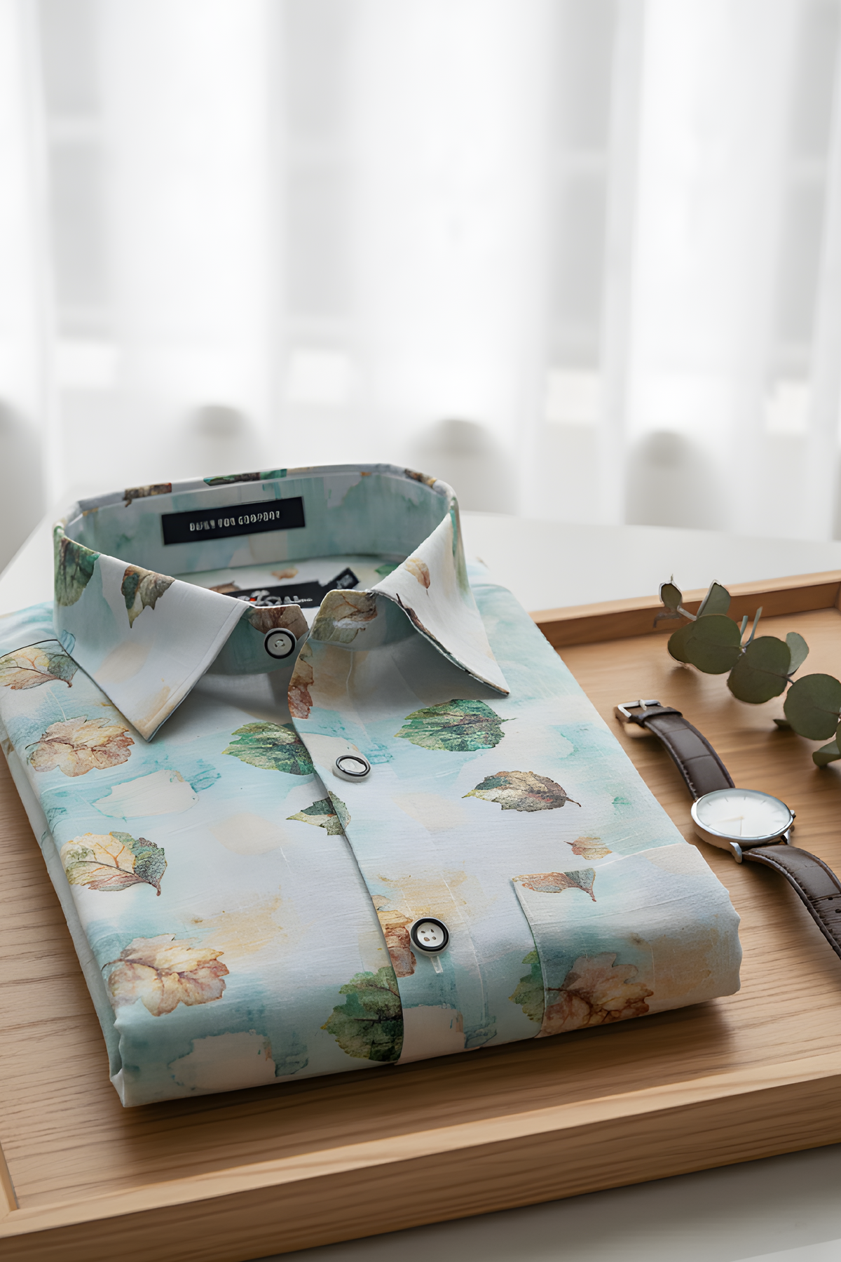 Italian Linen Rama With Green Batel Print Shirts