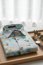 Italian Linen Rama With Green Batel Print Shirts