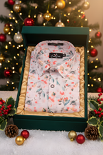 Italian Linen Light Orange With Rama Red Flower Print Shirts