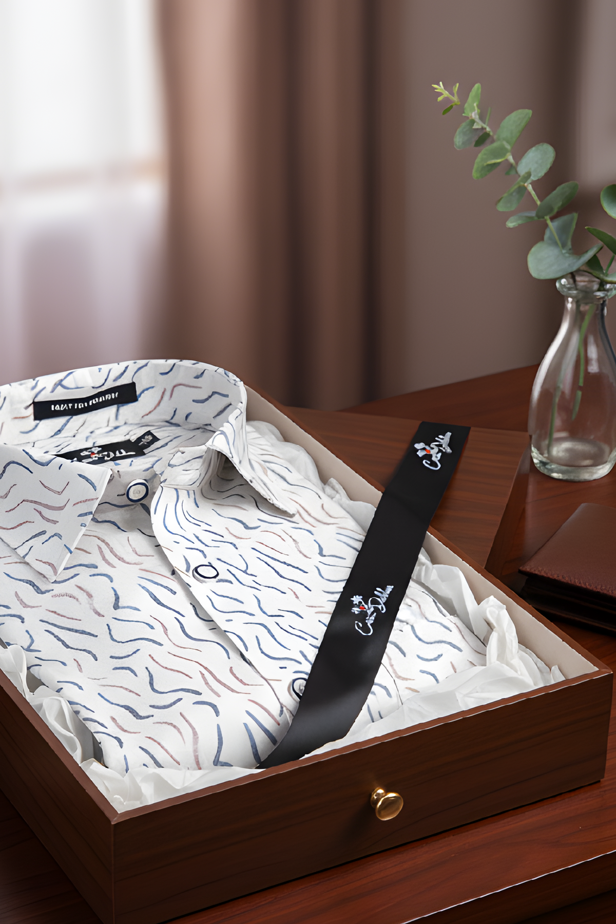 Italian Linen Cream With Brown Grey Sparkle Print Shirts