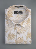Linen White With Yellow Flower Print Shirts