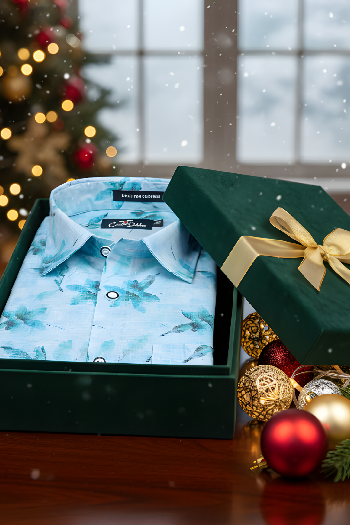 Italian Linen Sky Blue With Dark Blue Print Shirts