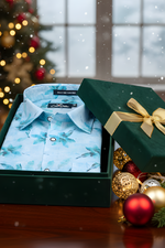 Italian Linen Sky Blue With Dark Blue Print Shirts