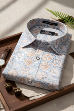 Italian Linen Gray With Hexagon Print Shirts