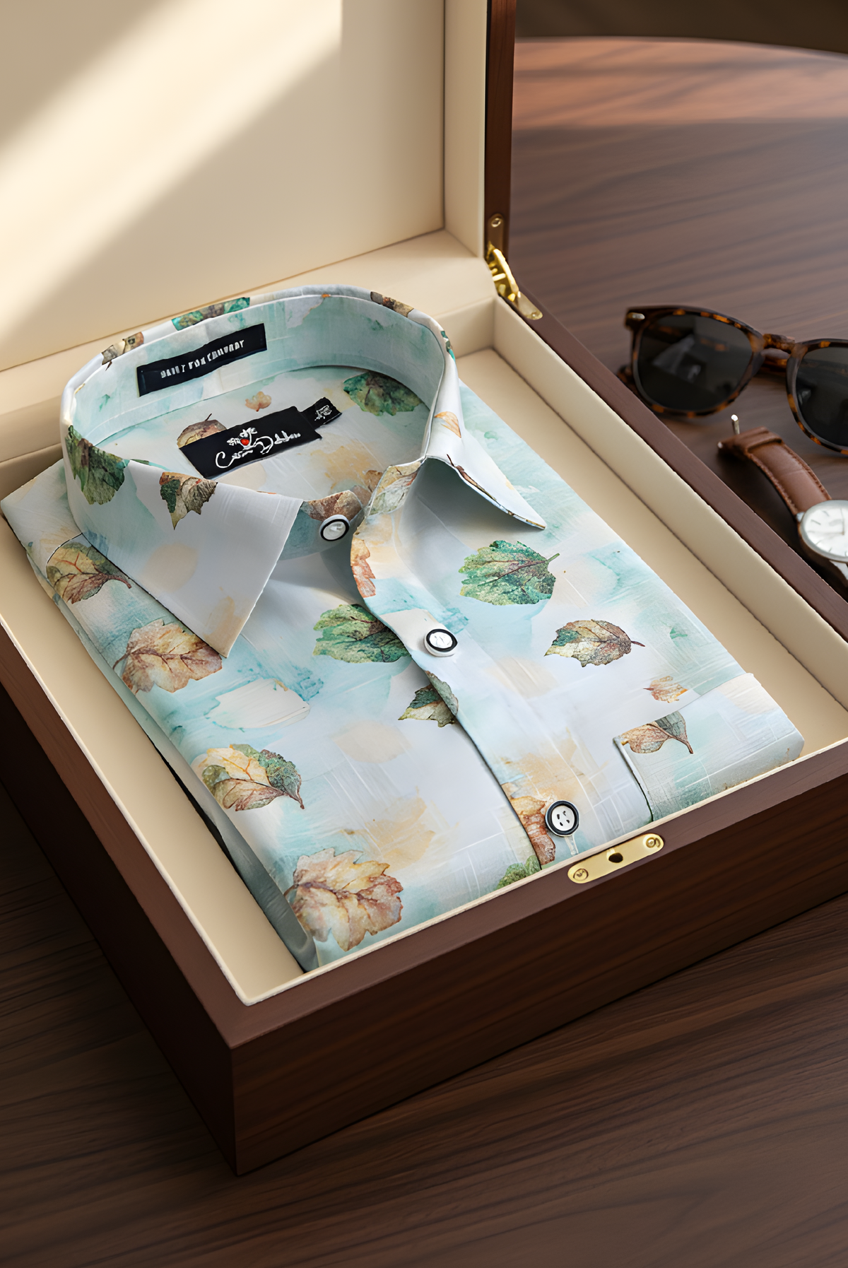 Italian Linen Rama With Green Batel Print Shirts