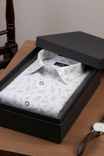 Italian Linen White With Sky Mahendi Print Shirts